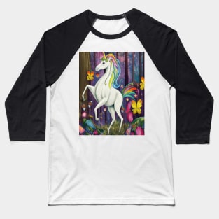 Unicorn forest butterfly colorful Baseball T-Shirt